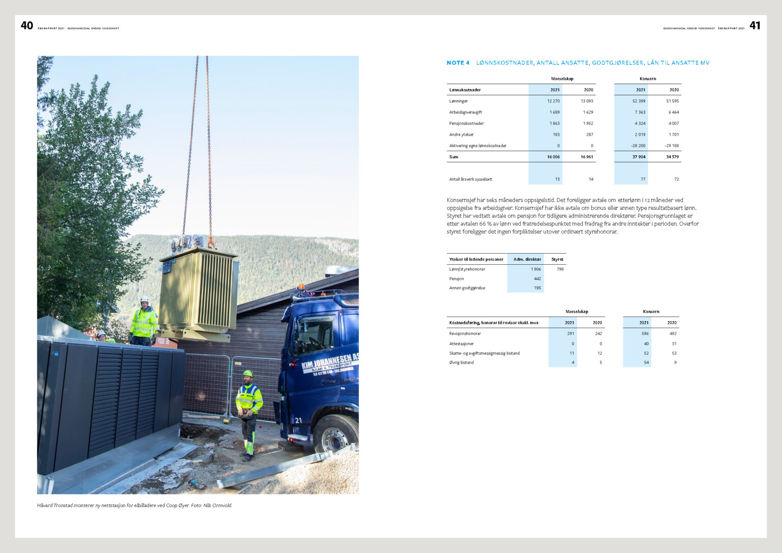 Oppslag fra årsrapporten 2021 for Gudbrandsdal Energi med regnskapsnote