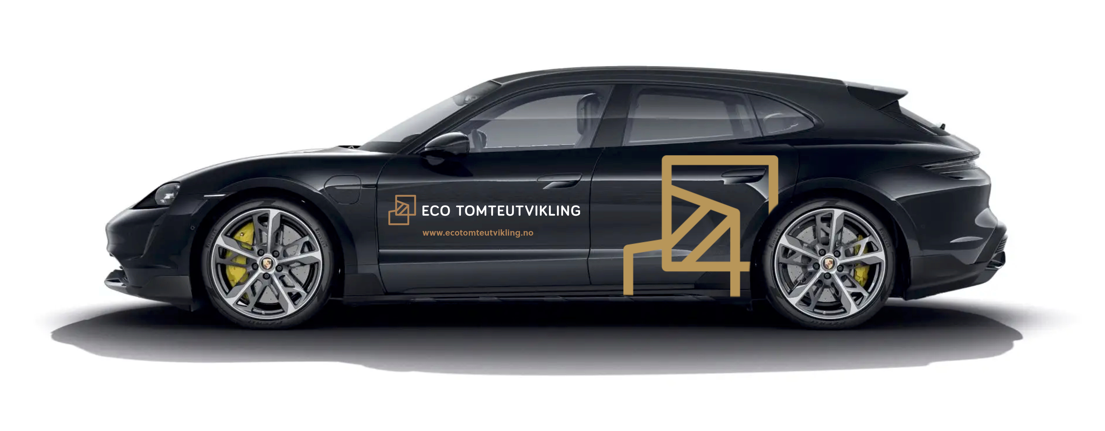 Svart bil med dekor for Eco Tomteutvikling