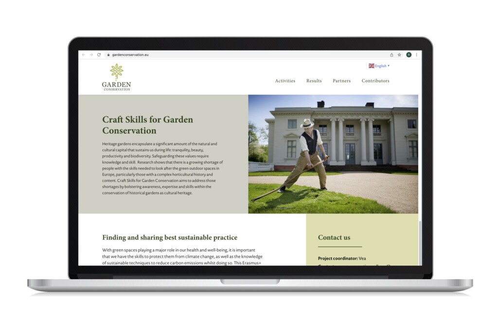 Nettsiden til Garden Conservation vist på bærbar PC