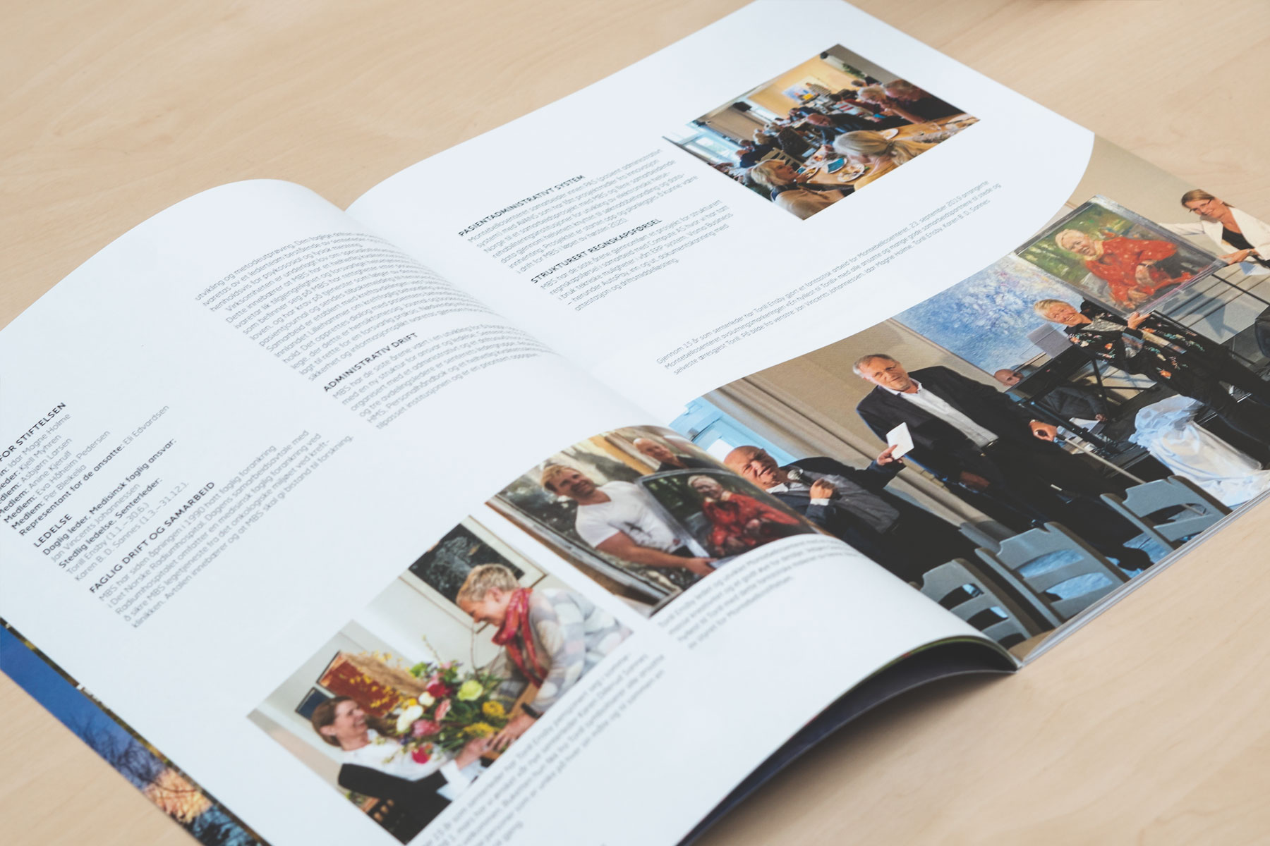 Oppslag med bilder fra årsmeldingen 2019 for Montebellosenteret