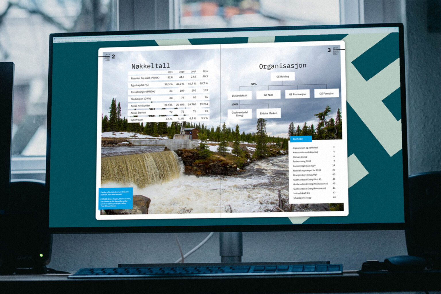 Årsrapport 2019 for Gudbrandsdal Energi vist på skjerm med nøkkeltall