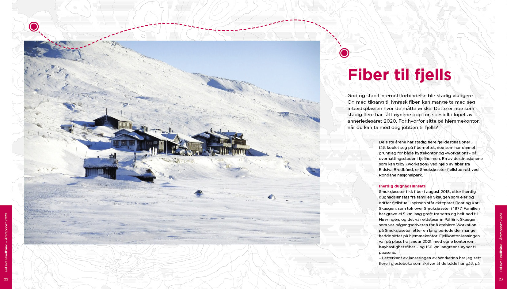 Oppslag Fiber til fjells fra den digitale årsrapporten 2020 for Eidsiva Bredbånd