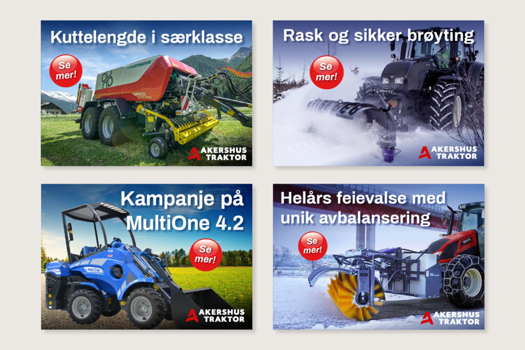 Fire digitale annonser for Akershus Traktor