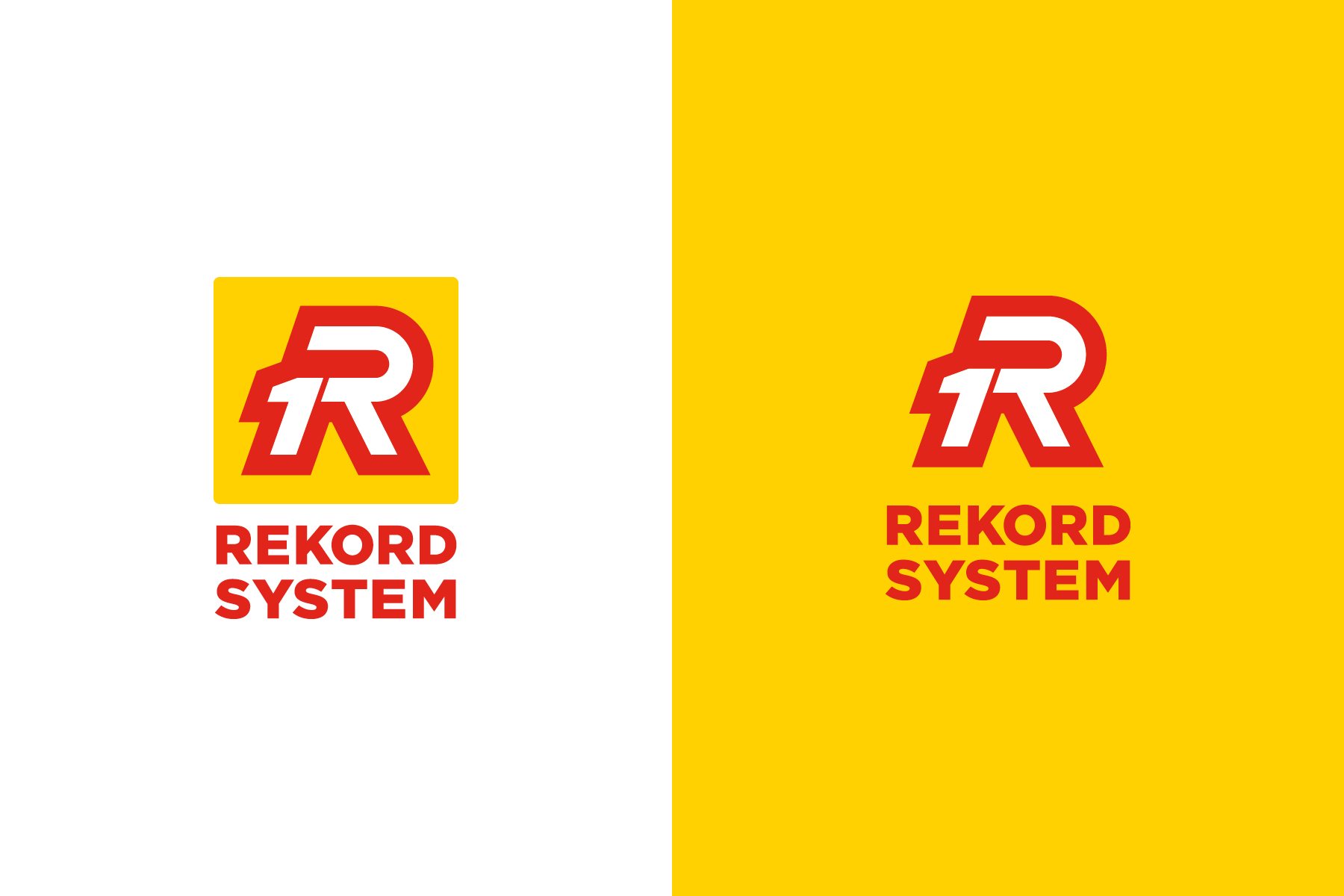 Redesignet logo for Rekord System på gul bakgrunn