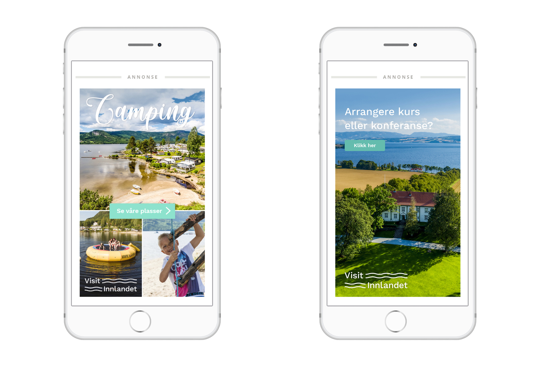 Mobilannonser for camping og kurs i turistguiden 2020 for Visit Innlandet