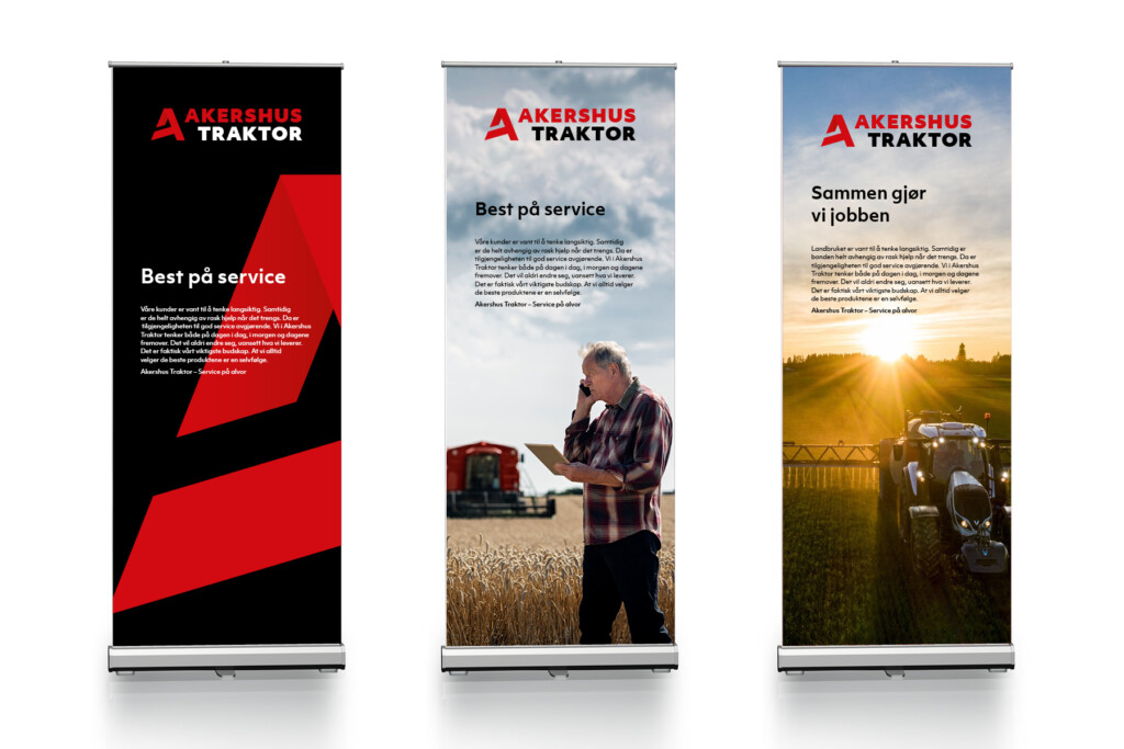 Tre rollups i den visuelle identiteten til Akershus Traktor