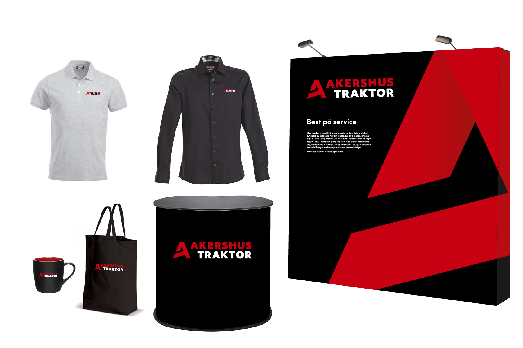 Profilklær, krus, bærepose og messevegg for Akershus Traktor