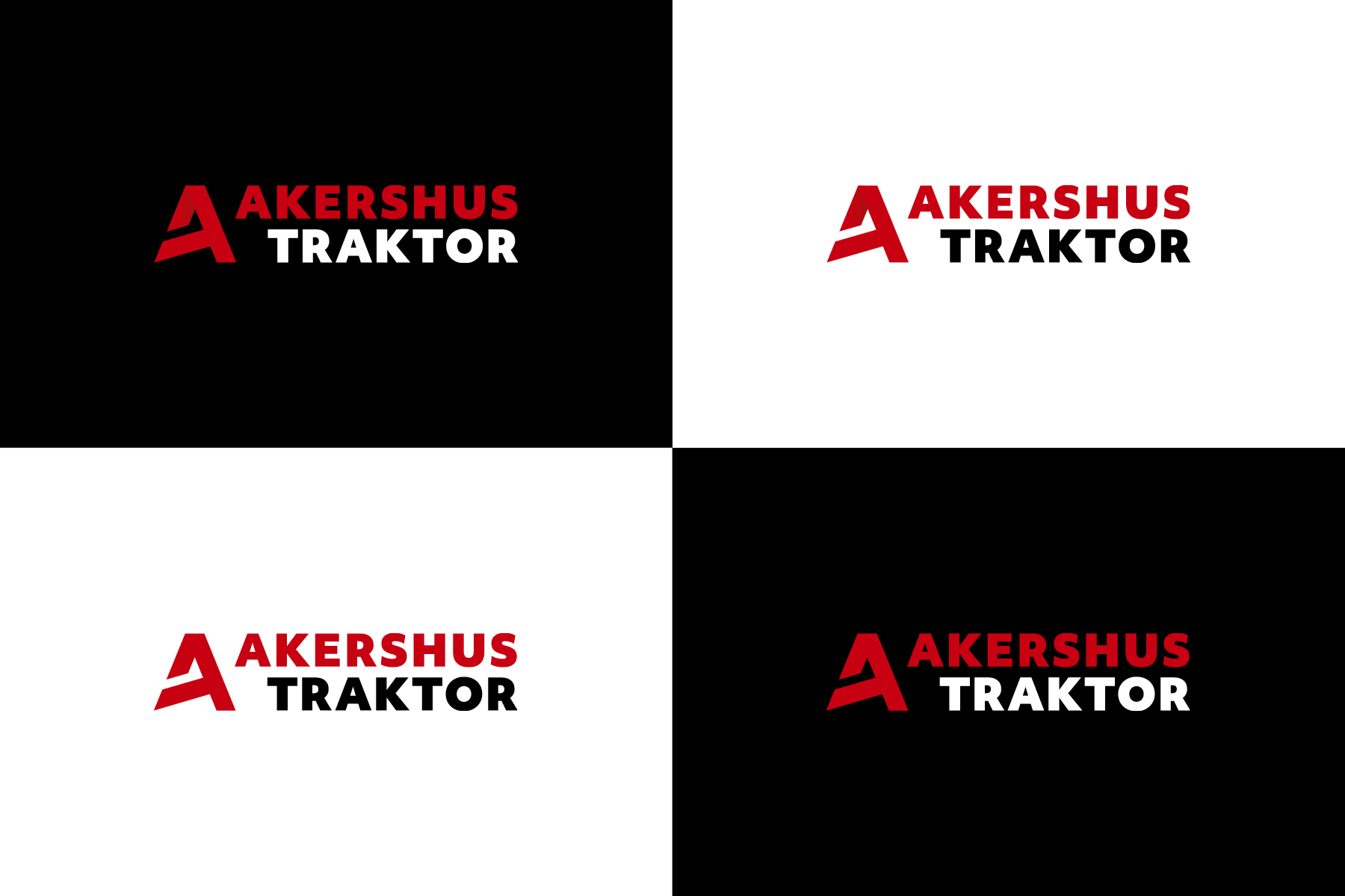 Logo for Akershus Traktor på svart og hvit bakgrunn