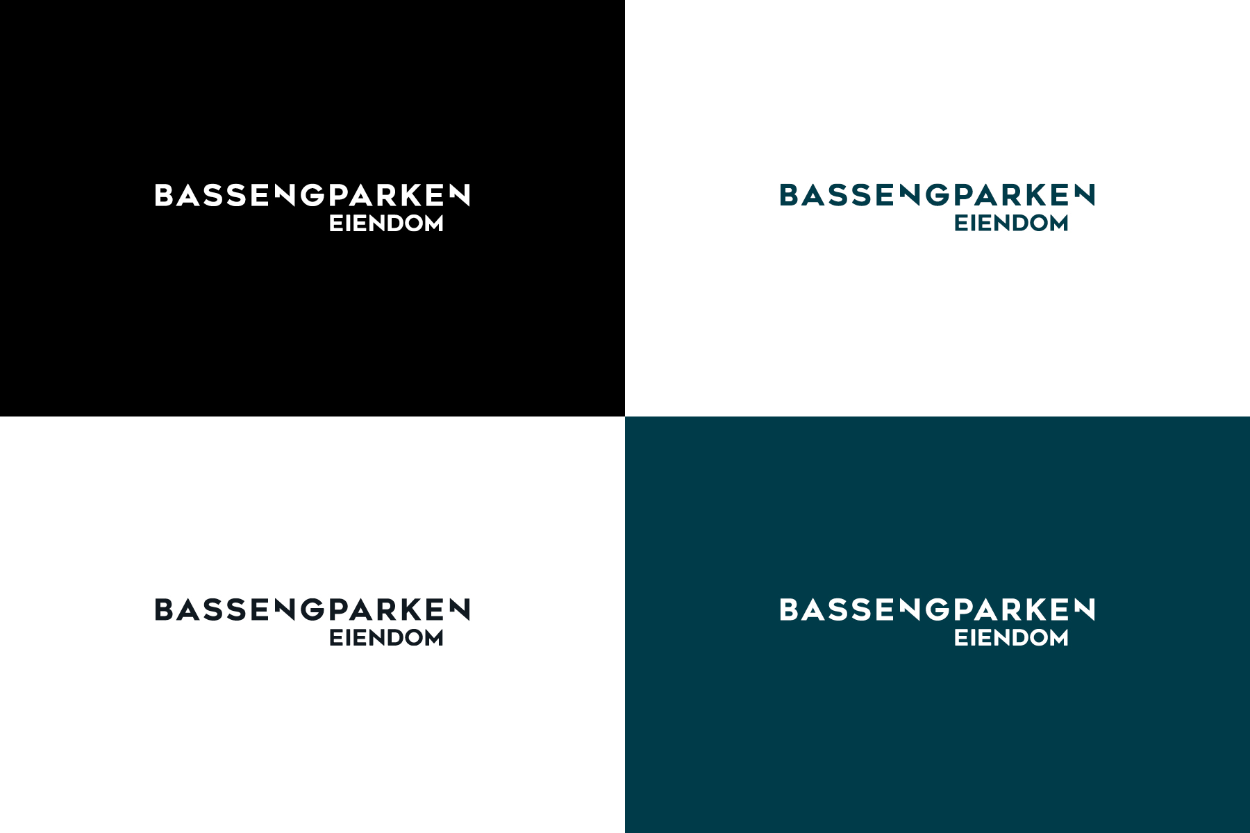 Logo for Bassengparken Eiendom på ulike bakgrunnsfarger