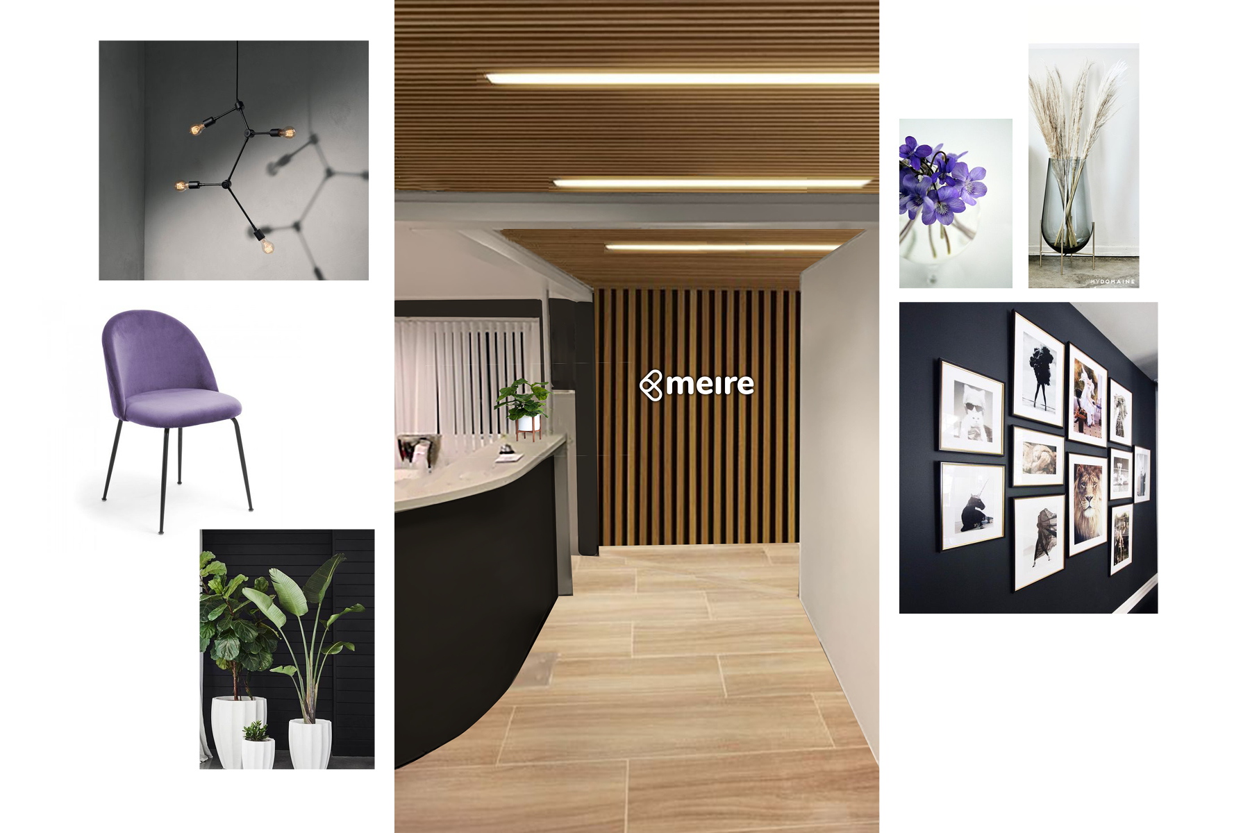 Moodboard med kontorinteriør i profilen til Meire
