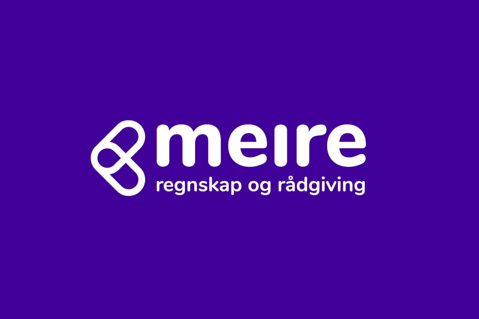Logo for Meire regnskap og rådgiving på lilla bakgrunn