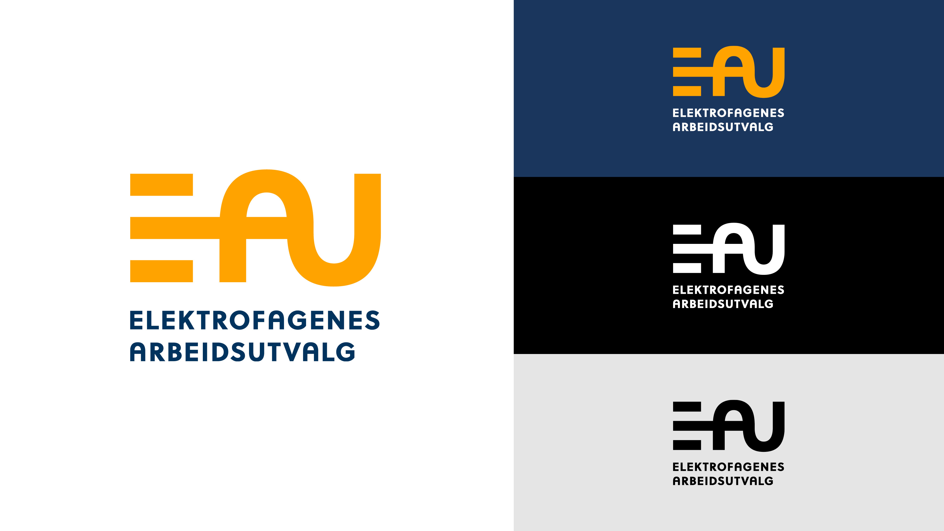 Logo for Elektrofagenes Arbeidsutvalg på ulike bakgrunnsfarger