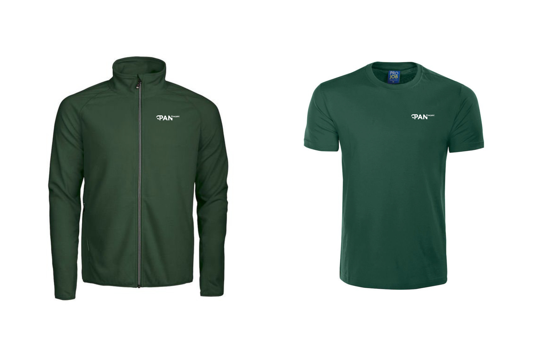 Jakke og t-skjorte med logoen til PAN Prosjekt