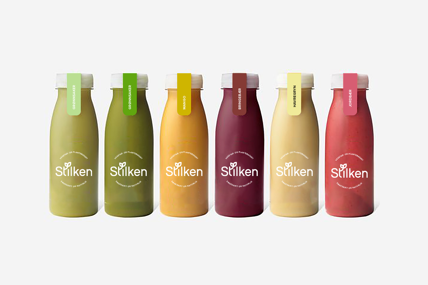 Smoothieflasker med etiketter for Stilken