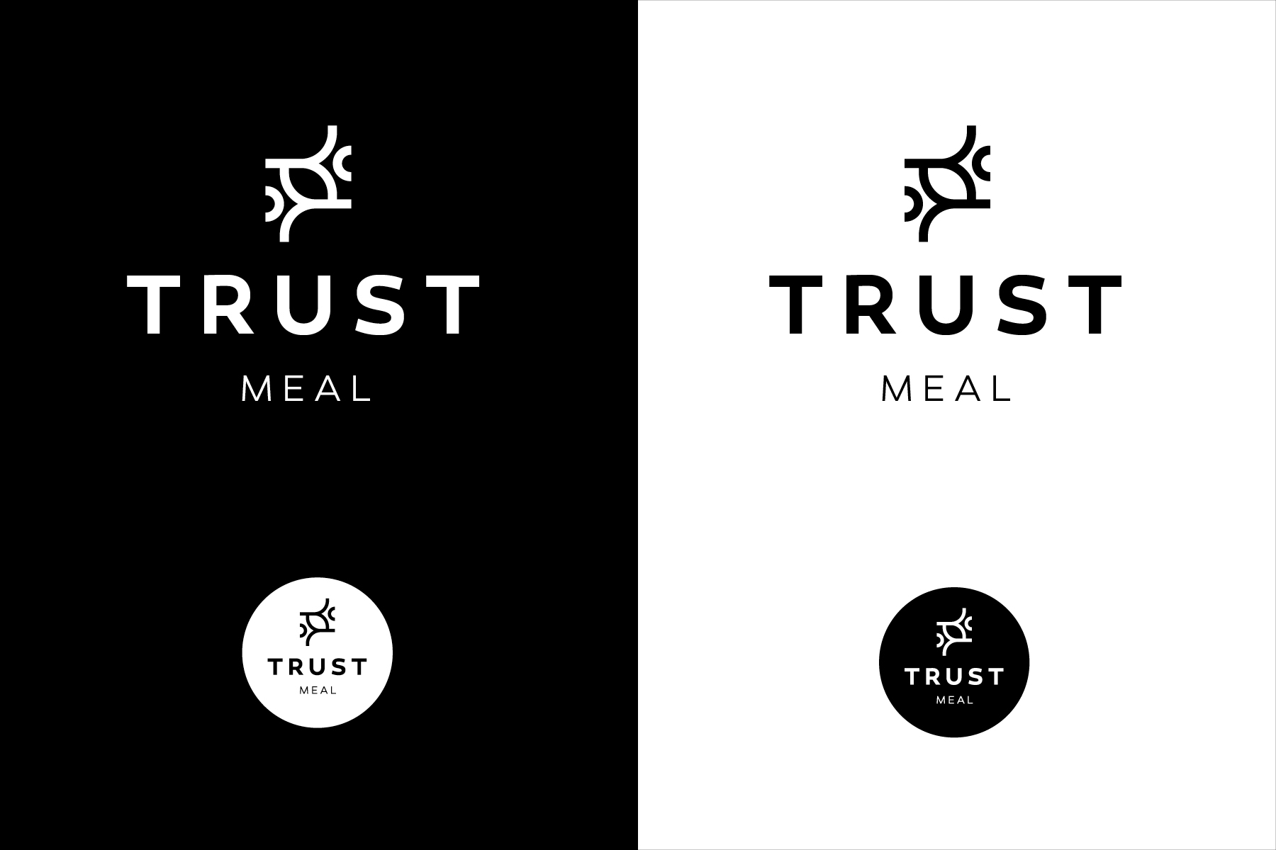 Logo for Trust Meal på svart og hvit bakgrunn