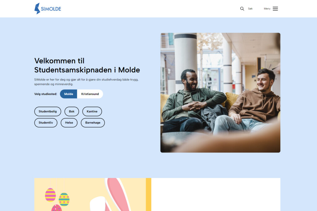 Forsiden til nettsiden for Studentsamskipnaden i Molde