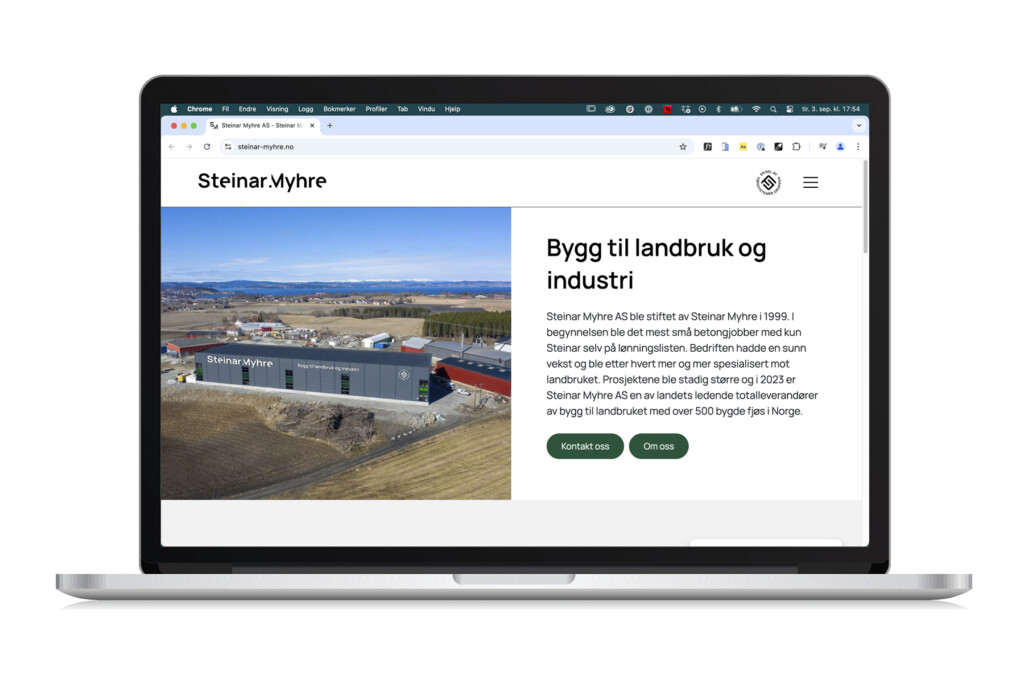 Nettsiden til Steinar Myhre vist på bærbar PC