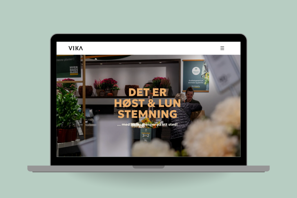 Nettsiden til Vika Senteret vist på bærbar PC