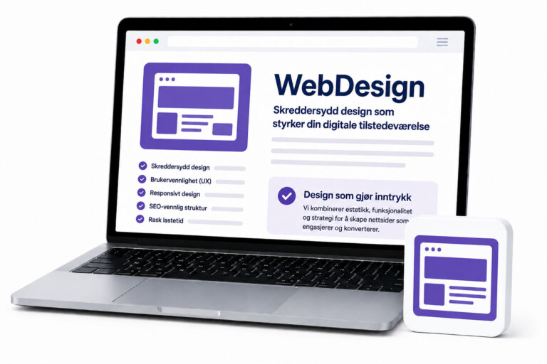 Illustrasjon av bærbar PC med webdesign